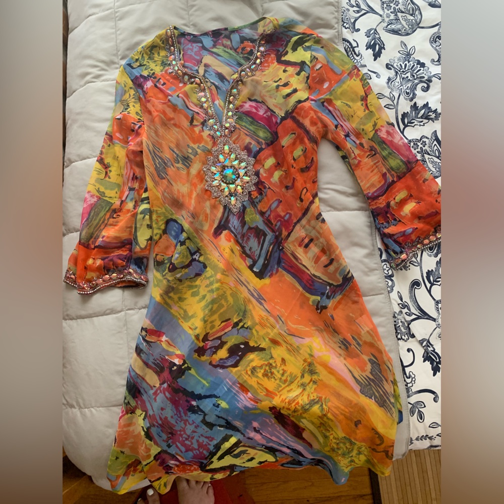 Size S  NWOT AND  no SIZE tags, brightly colored beach coverup